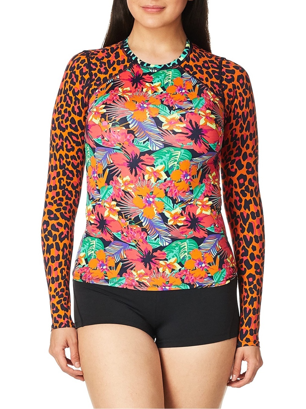 Maaji Women’s Surreal Wilderness Rash Guard Leopard Print Floral
